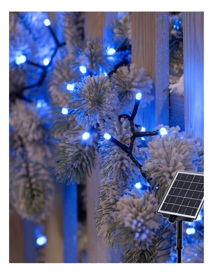 Solar 420 LED Fairy Light Chain Dark Green Cable 4 Colour Options in Blue image 4