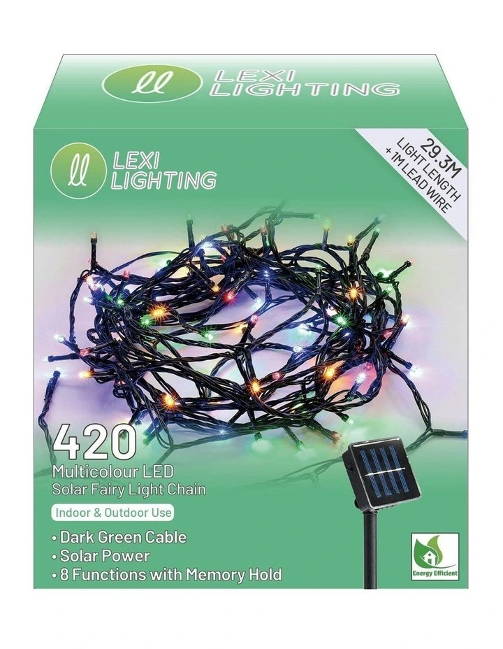 Solar 420 LED Fairy Light Chain Dark Green Cable 4 Colour Options in Blue image 6