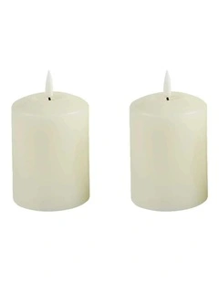 Led Wax Pillar Candles Set Of 2 13cm in Ivory