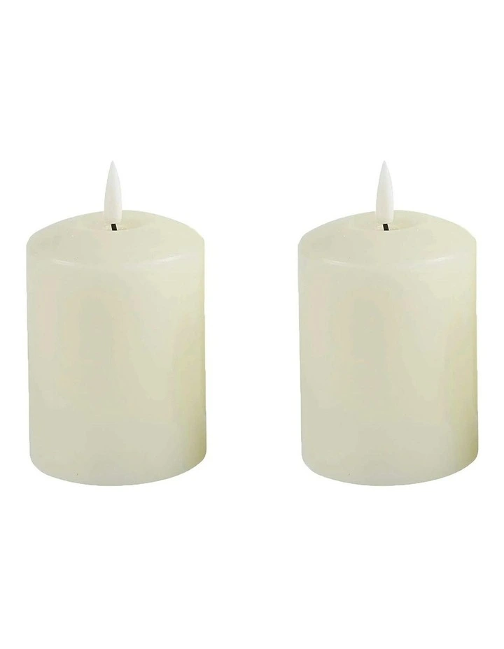 Led Wax Pillar Candles Set Of 2 13cm in Ivory image 1