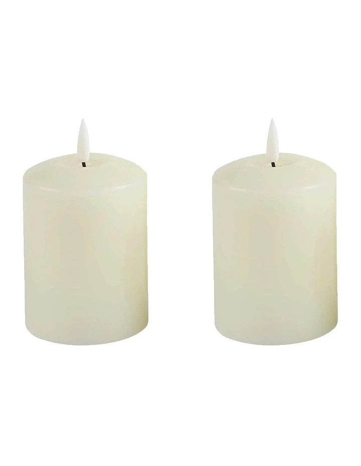 LED 13cm Wax Pillar Candles 2-Set in Ivory image 1