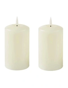 LED 18cm Wax Pillar Candles 2-Set in Ivory
