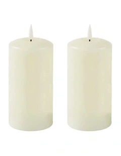 LED 23.5cm Wax Pillar Candles 2-Set in Ivory