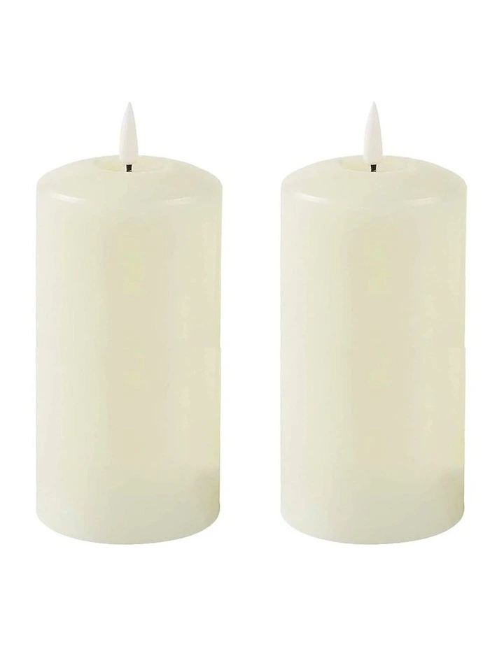 LED 23.5cm Wax Pillar Candles 2-Set in Ivory image 1
