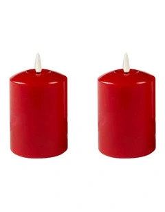 Led Wax Pillar Candles Set Of 2 13.5cm in Red