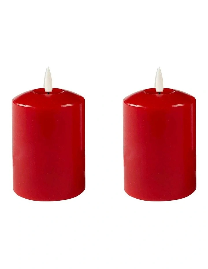 Led Wax Pillar Candles Set Of 2 13.5cm in Red image 1