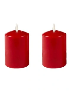 LED 13.5cm Wax Pillar Candles 2-Set in Red