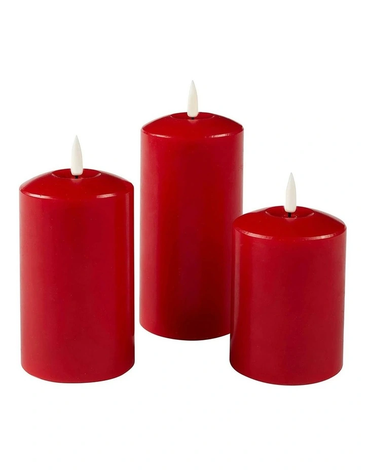 Led Wax Pillar Candles Set Of 2 13.5cm in Red image 3