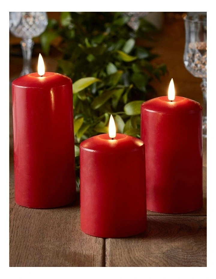 Led Wax Pillar Candles Set Of 2 13.5cm in Red image 5