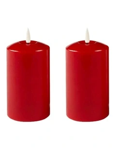 Led Wax Pillar Candles Set Of 2 18cm in Red