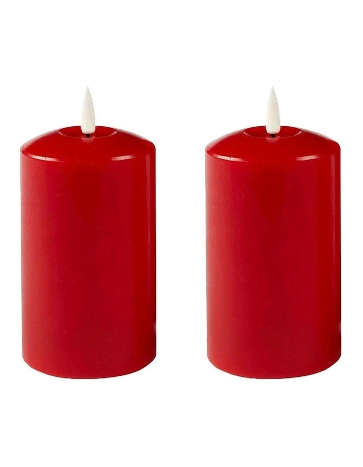 Led Wax Pillar Candles Set Of 2 18cm in Red image 1