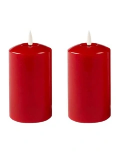 LED 18cm Wax Pillar Candles 2-Set in Red