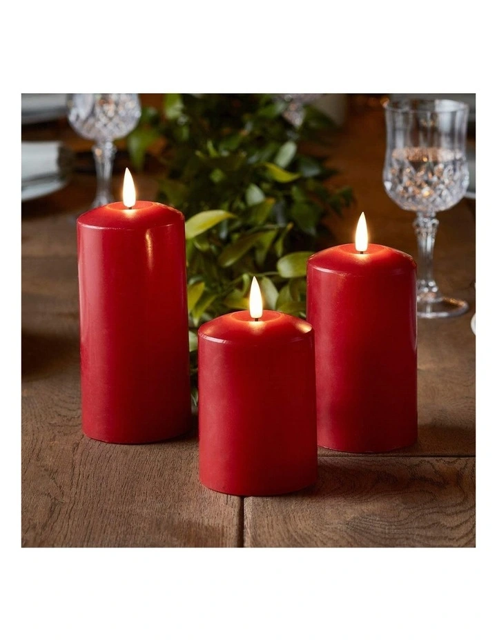 Led Wax Pillar Candles Set Of 2 18cm in Red image 3