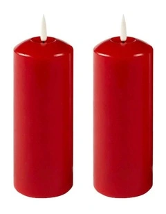 Led Wax Pillar Candles Set Of 2 23.5cm in Red