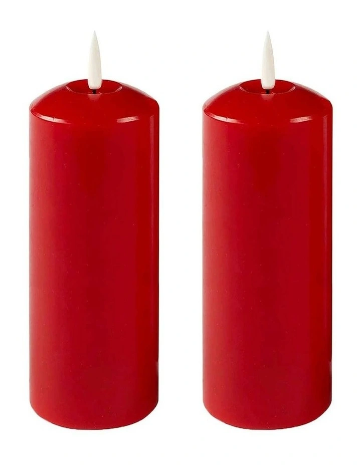 Led Wax Pillar Candles Set Of 2 23.5cm in Red image 1