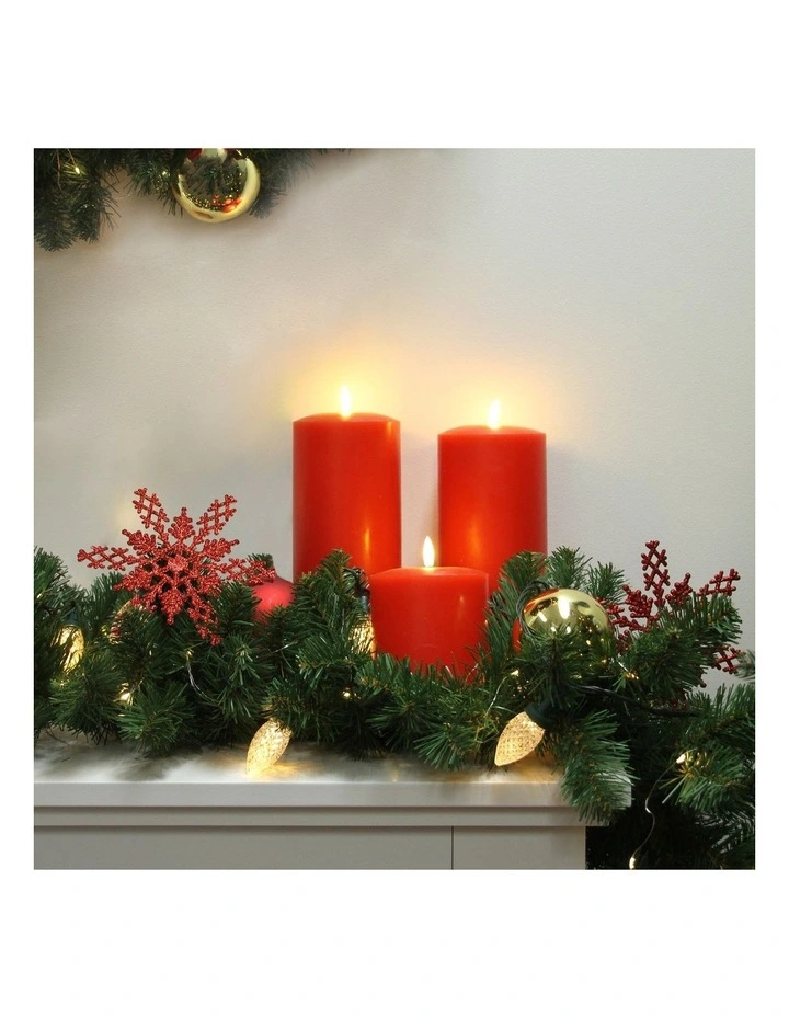 LED 23.5cm Wax Pillar Candles 2-Set in Red image 2