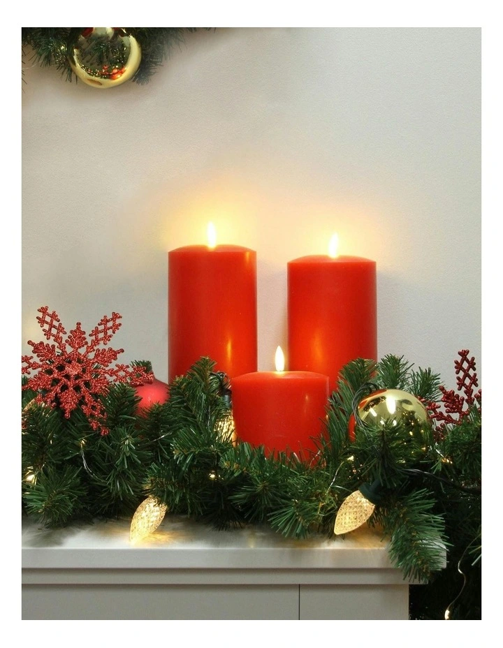 Led Wax Pillar Candles Set Of 2 23.5cm in Red image 3