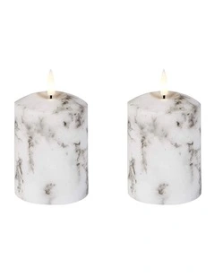 LED 13.5cm Wax Pillar Candles 2-Set in White