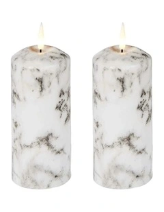 Led Wax Pillar Candles Set Of 2 18cm in White