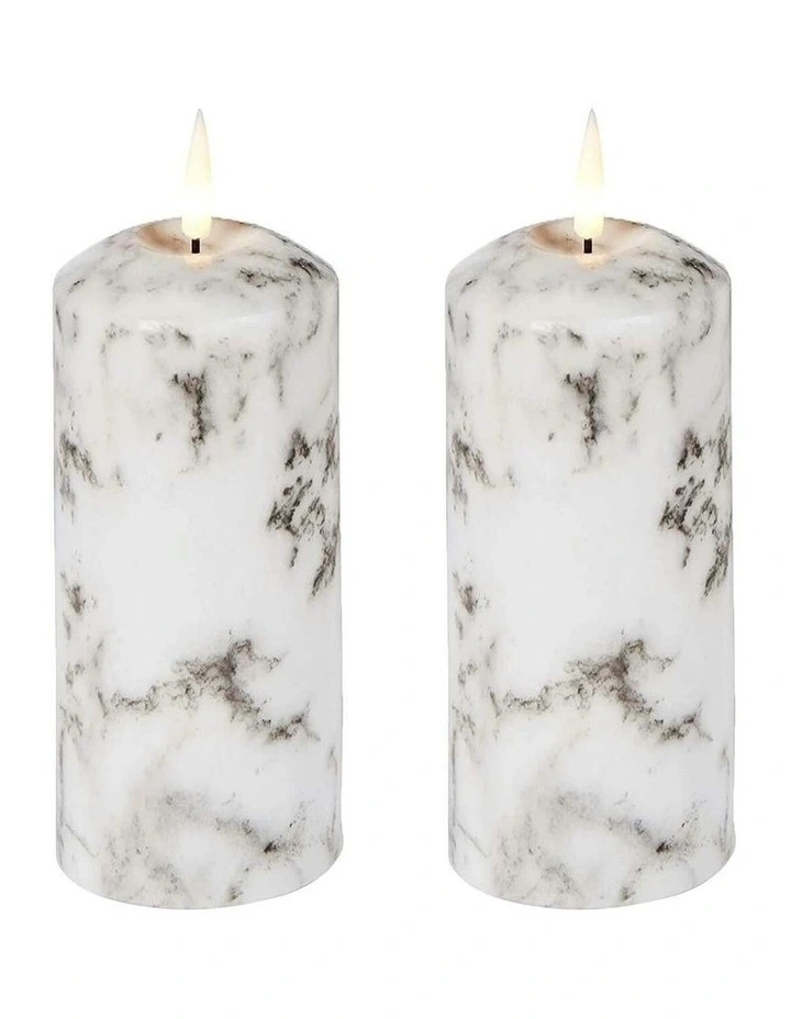 Led Wax Pillar Candles Set Of 2 18cm in White image 1
