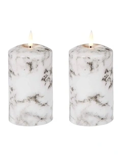 LED 18cm Wax Pillar Candles 2-Set in White