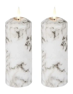Led Wax Pillar Candles Set Of 2 23.5cm in White