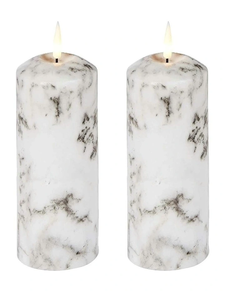 Led Wax Pillar Candles Set Of 2 23.5cm in White image 1