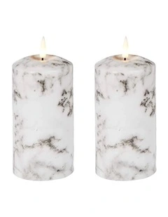 LED 23.5cm Wax Pillar Candles 2-Set in White