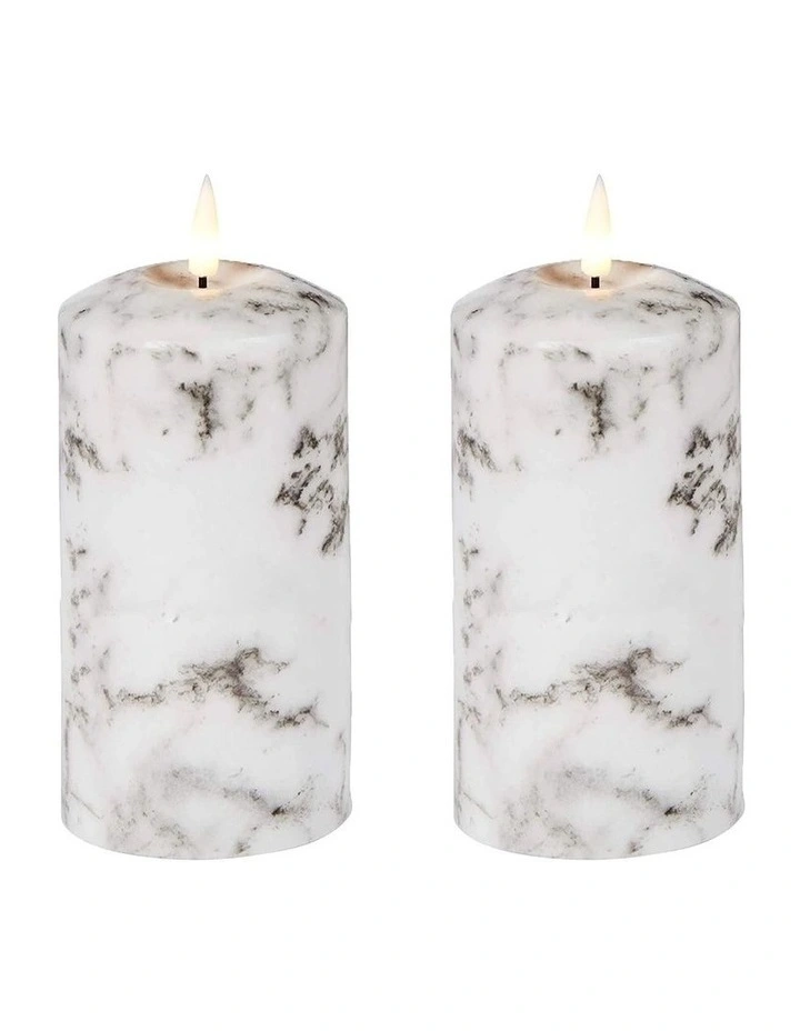 LED 23.5cm Wax Pillar Candles 2-Set in White image 1