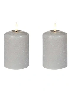 Led Wax Pillar Candles Set Of 2 13.5cm in Grey