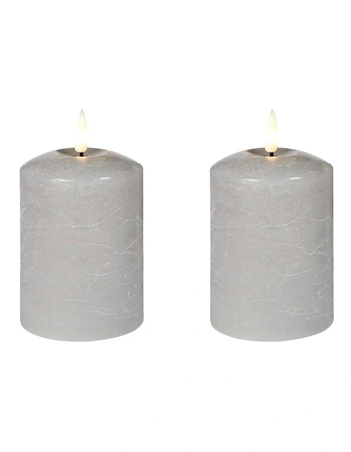 Led Wax Pillar Candles Set Of 2 13.5cm in Grey image 1
