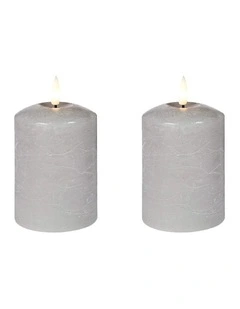 LED 13.5cm Wax Pillar Candles 2-Set in Grey