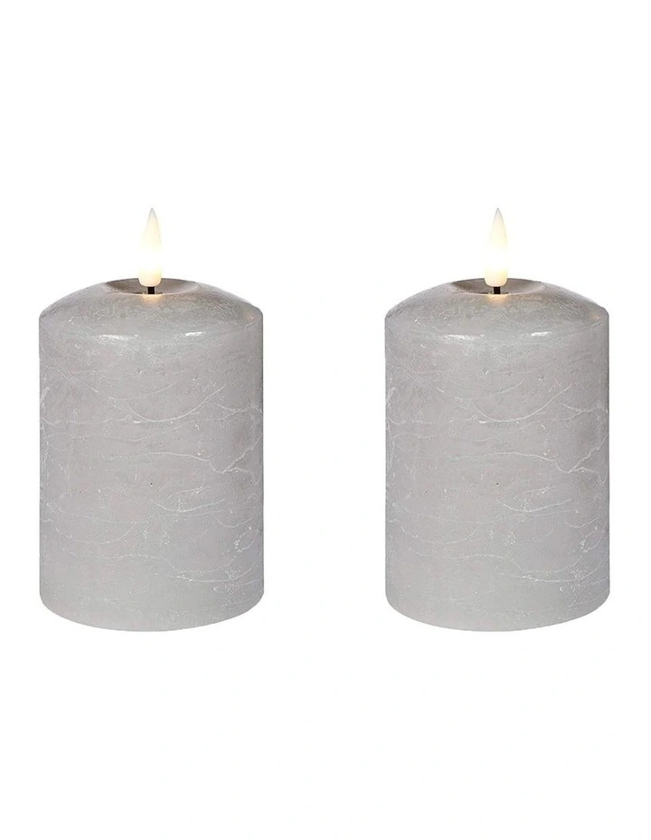LED 13.5cm Wax Pillar Candles 2-Set in Grey image 1