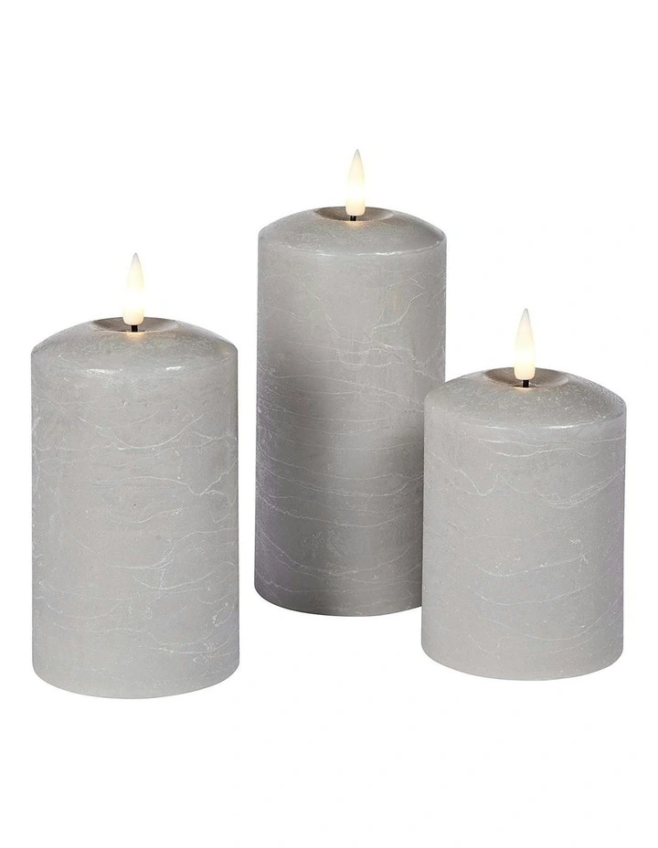Led Wax Pillar Candles Set Of 2 13.5cm in Grey image 2