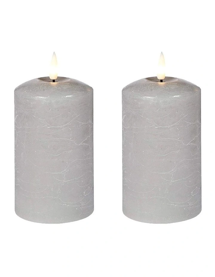 LED 18cm Wax Pillar Candles 2-Set in Grey image 1