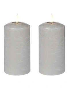 Led Wax Pillar Candles Set Of 2 23.5cm in Grey