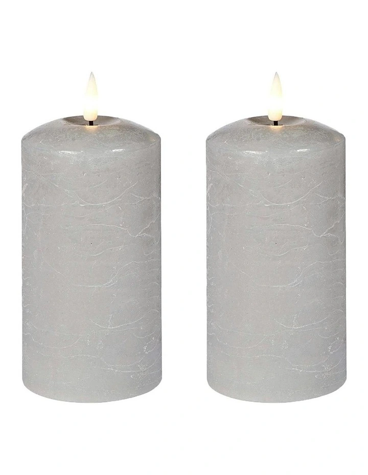 Led Wax Pillar Candles Set Of 2 23.5cm in Grey image 1