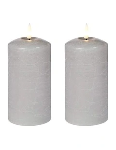 LED 23.5cm Wax Pillar Candles 2-Set in Grey