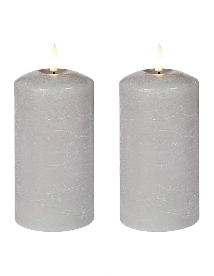 LED 23.5cm Wax Pillar Candles 2-Set in Grey image 1