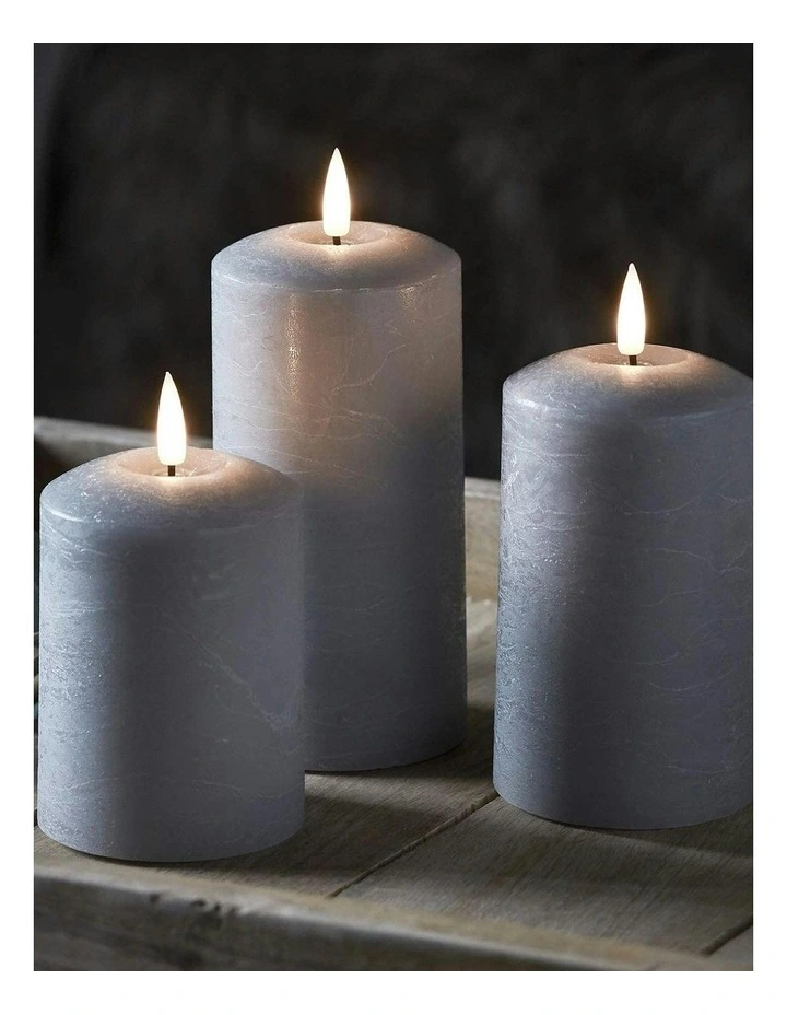 Led Wax Pillar Candles Set Of 2 23.5cm in Grey image 2