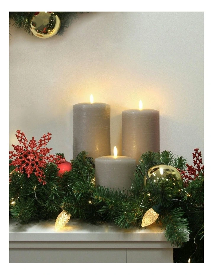 Led Wax Pillar Candles Set Of 2 23.5cm in Grey image 3
