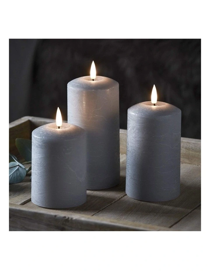 LED 23.5cm Wax Pillar Candles 2-Set in Grey image 3
