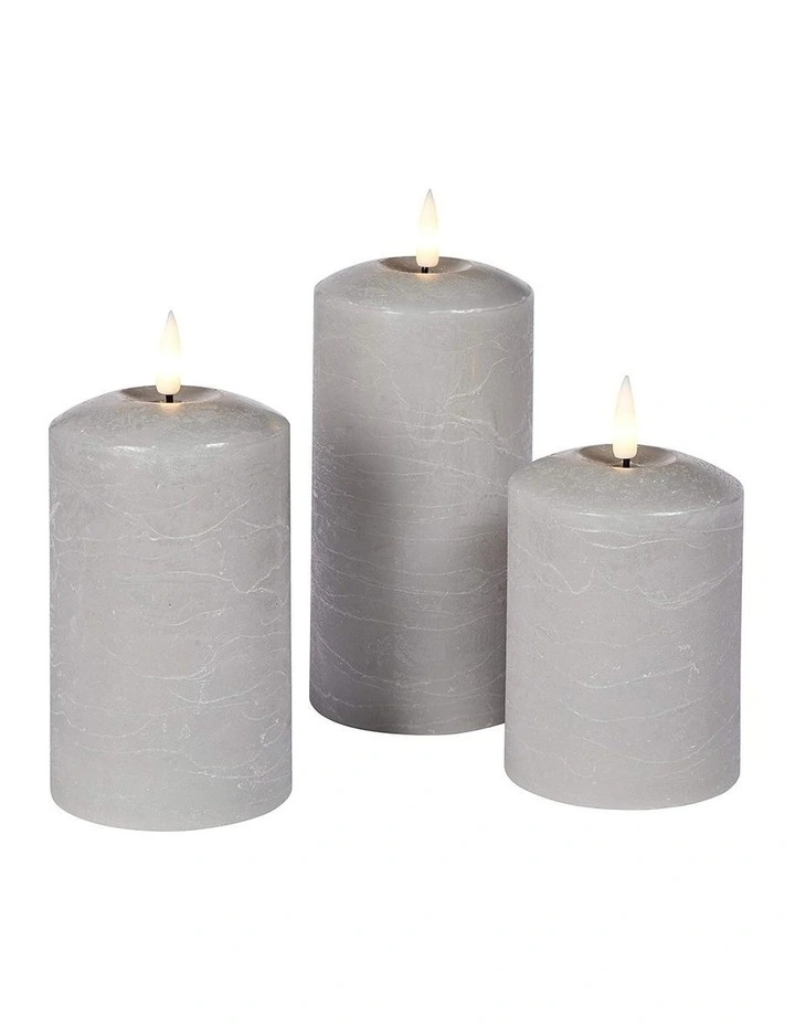 LED 23.5cm Wax Pillar Candles 2-Set in Grey image 4