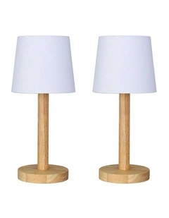 Sandy Wodden Table Lamp Set of 2 in White/Natural
