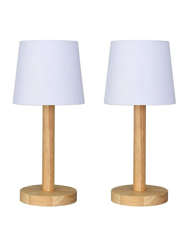 Sandy Wodden Table Lamp Set of 2 in White/Natural image 1