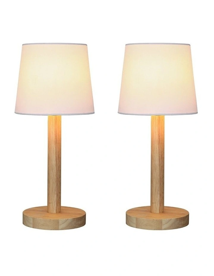 Sandy Wodden Table Lamp Set of 2 in White/Natural image 2