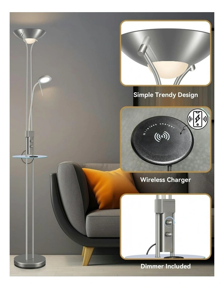 Seed USB LED Mother & Child Floor Lamp in Satin Chrome image 2