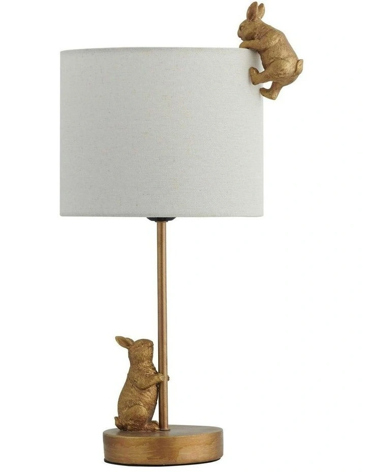 Two Rabbits Playing Table Lamp in Gold/White image 1