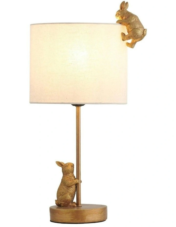 Two Rabbits Playing Table Lamp in Gold/White image 2