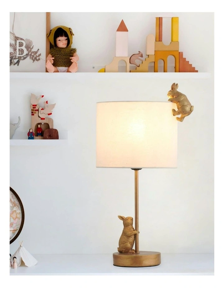 Two Rabbits Playing Table Lamp in Gold/White image 4